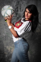 Domingo 13 de julio del 2014. Tuxtla Gutiérrez. Nuestras modelos conmemorativas de la final del fut bol con el uniforme de Alemania.