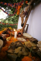 Martes 26 de octubre. Los altares tradicionales zoques son adornados con flores y alimentos de la región, los cuales acompañan retratos y objetos de las personas fallecidas. Esta costumbre de la depresión central del estado de Chiapas es típica de las cel