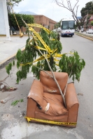 Viernes 8 de julio. Un monumento a la precaución fue elaborado por los vecinos del Teatro de la Ciudad los cales colocaron un viejo sillón y ramas de árboles con una cinta de Protección Civil para dar aviso a los vehículos que en la cinta asfáltica recién