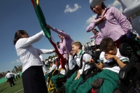 Martes 24 de febrero del 2015. Tuxtla Gutiérrez. El abanderamiento de las escoltas escolares de Chiapas se realiza esta mañana en el estadio de Fut Bol Americano Samuel León Brindis en la capital del estado de Chiapas.