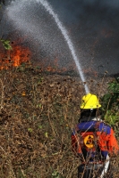 Viernes 27 de diciembre del 2013. Bomberos de la SSyCP durante las actividades de control de un incendio de un pastizal en las cercanías del Libramiento Norte y Calzada al Sumidero