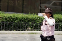 Especial / El Calor / 14 fotos / Un vehiculo descompuesto detiene el trafico en la avenida central, el calor es intenso mientras que un policía intenta auxiliar al conductor; la gente compra helados y aguas frescas mientras transcurre el tiempo. Los niños