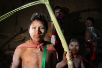 Domingo 2 de marzo del 2014. San Miguel Huixtan, Chiapas. Indígenas Tsotsiles y tsentales asentados en este municipio de los altos de Chiapas, presentan las danzas tradicionales correspondientes al Carnaval este medio día en la plaza de esta comunidad de 