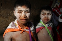 Domingo 2 de marzo del 2014. San Miguel Huixtan, Chiapas. Indígenas Tsotsiles y tsentales asentados en este municipio de los altos de Chiapas, presentan las danzas tradicionales correspondientes al Carnaval este medio día en la plaza de esta comunidad de 