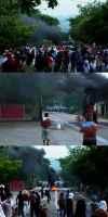 Foto del comunicado del FNLS. Miércoles 19 de junio del 2013. Venustiano Carranza. Comuneros de la Casa del Pueblo Continúan bloqueando bajo la lluvia las entradas de la comunidad después del enfrentamiento con los Policías Estatales la tarde de este mart