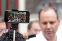 Jueves 4 de agosto del 2016. Tuxtla Gutiérrez. Gustavo A. de Hoyos Walther, presidente nacional de la Confederación Patronal de la República Mexicana acompaña a Enoc Gutiérrez Cruz de Coparmex-Chiapas en los tribunales federales en este estado del sureste