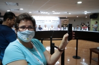 Domingo 15 de marzo del 2020. Tuxtla Gutiérrez. Los trabajadores de los medios de comunicación durante la conferencia de prensa en torno al Coronavirus en Chiapas