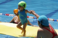El club de natación el Delfín presentan los cursos para bebés en sus instalaciones esta mañana.