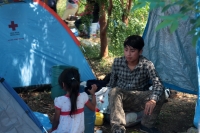 Viernes 24 de mayo del 2019. Chiapa de Corzo. Los niños desplazados del Ejido Puebla de Chenalho descansan este medio día al cumplirse un año más de los hechos violentos que les obligaron a salir de esta comunidad de Chiapas.