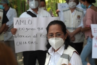 Lunes 29 de junio del 2020. Tuxtla Gutiérrez. Miembros de la seccional 50 del sindicato de Salud se manifiestan en el Hospital pascasio Gamboa  exigiendo seguridad e insumos de protección para trabajadores, enfermeras y médicos  ante el Covid-19