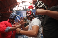 Jueves 26 de septiembre del 2013. Tuxtla Gutiérrez. Los organizadores de la Guerra de Leyendas 2 durante la rueda de prensa de esta semana se declararon listos para la función de lucha libre que se realizara en los siguientes días.