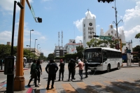 20231006. Tuxtla. Protesta de estudiantes normalistas en el centro de la ciudad.
