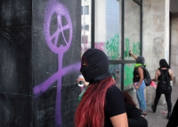 Lunes 28 de septiembre del 2020. Tuxtla Gutiérrez. Durante la manifestación feminista durante el Día de Acción Global por el acceso al Aborto Legal y Seguro esta tarde en la capital de #Chiapas