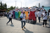 20231022. Tuxta. Trabajadores de la judicatura chiapaneca protestan contra la extinción de los fidecomisos del Poder Judicial en México.