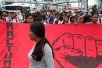 Lunes 4 de noviembre del 2019. Tuxtla Gutiérrez. Aspectos de la marcha en apoyo a los normalistas de la Escuela Rural Mactumatza