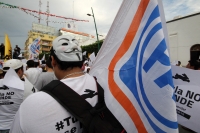 Sábado 29 de agosto del 2015. Tuxtla Gutiérrez. Paco Rojas Toledo, ex candidato a la alcaldía de Tuxtla durante la manifestación de esta tarde después de que el tribunal electoral local validara los comicios para el ayuntamiento de la capital de Chiapas.