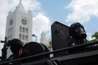 20231114. Tuxtla. Presencia policiaca durante las manifestaciones de normalistas en Chiapas