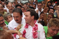 Martes 19 de junio del 2012. Tuxtla Gutiérrez, Chiapas. Emilio Gamboa Patron, líder de la CNOP del PRI acompaña a Manuel el Huero Velazco candidato a la gubernatura del estado de Chiapas por el PV-PRI-PANAL durante los mítines de proselitismo que realizar