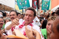 Martes 19 de junio del 2012. Tuxtla Gutiérrez, Chiapas. Emilio Gamboa Patron, líder de la CNOP del PRI acompaña a Manuel el Huero Velazco candidato a la gubernatura del estado de Chiapas por el PV-PRI-PANAL durante los mítines de proselitismo que realizar