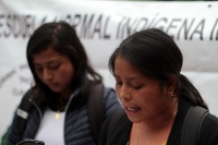 Martes 11 de agosto del 2020. Tuxtla Gutiérrez. Estudiantes de la Escuela Normal Intercultural  Bilingüe Jacinto Canek hablan sobe la cadena de cambios y el sistema de otorgamiento de plazas en el sistema educativo de Chiapas.