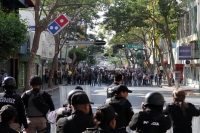 Martes 29 de enero del 2019. Tuxtla Gutiérrez. Estudiantes de la Escuela Normal Rural Larráinzar protestan este medio día en la avenida central de la ciudad.