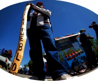 Lunes 11 de junio del 2018. Tuxtla Gutiérrez. Organizaciones sociales se manifiestan en las calles de la ciudad sumándose a la huelga nacional en contra de las Reformas Estructurales mientras que el platón del Movimiento Magisterial instala algunas bar