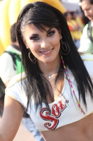 Martes 1 de mayo del 2012. Las atractivas animadoras de los patrocinadores del equipo Jaguares de Chiapas nos muestran su carisma siempre en apoyo del equipo local.