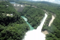 Domingo 12 de septiembre. Susana Solís. Vista del desfogue de la presa La Angostura, la cual alcanza los 1,400 metros cúbicos por segundo.