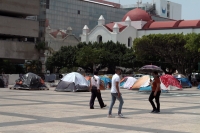 Martes 19 de mayo del 2020. Tuxtla Gutiérrez. Aspecto de la plaza central donde están instalado el plantón de protesta de los maestros idóneos