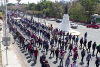 Viernes 1 de marzo del 2019. Tuxtla Gutiérrez. Aspectos de la marcha magisterial esta mañana donde los maestros protestan por la política educativa de AMLO y exigiendo la renuncia de la Secretaria de Educación en Chiapas.