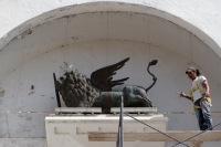 Miércoles 30 de enero del 2019. Tuxtla Gutiérrez. Trabajando en la fachada de la iglesia de San Marcos.