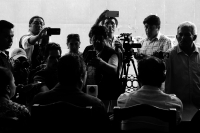 Miércoles 30 de agosto del 2017. Tuxtla Gutiérrez. El Sindicato de Telefonistas y el Frente Unitario durante la conferencia de esta mañana