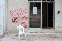 Domingo 19 de julio del 2020. Tuxtla Gutiérrez.  Las pintas realizadas por estudiantes este fin de semana en las instalaciones de la Subsecretaria de Servicios Federalizados de Educación se conservan como huella del encono entre los jóvenes normalistas