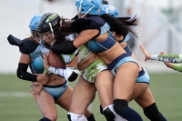 Sábado 15 de junio del 2019. Tuxtla Gutiérrez. El partido entre Chiapas y Monterrey termina con el marcador 18-14 en la liga de Futbol Americano Femenil en la modalidad de Bikini football esta tarde en el estadio Samuel León Brindis.