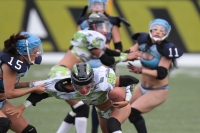 Sábado 15 de junio del 2019. Tuxtla Gutiérrez. El partido entre Chiapas y Monterrey termina con el marcador 18-14 en la liga de Futbol Americano Femenil en la modalidad de Bikini football esta tarde en el estadio Samuel León Brindis.