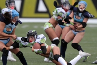 Sábado 15 de junio del 2019. Tuxtla Gutiérrez. El partido entre Chiapas y Monterrey termina con el marcador 18-14 en la liga de Futbol Americano Femenil en la modalidad de Bikini football esta tarde en el estadio Samuel León Brindis.
