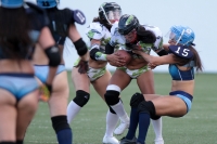 Sábado 15 de junio del 2019. Tuxtla Gutiérrez. El partido entre Chiapas y Monterrey termina con el marcador 18-14 en la liga de Futbol Americano Femenil en la modalidad de Bikini football esta tarde en el estadio Samuel León Brindis.