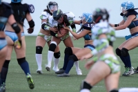 Sábado 15 de junio del 2019. Tuxtla Gutiérrez. El partido entre Chiapas y Monterrey termina con el marcador 18-14 en la liga de Futbol Americano Femenil en la modalidad de Bikini football esta tarde en el estadio Samuel León Brindis.