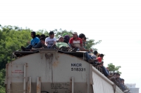 Miércoles 16 deJulio del 2014. Arriaga. Cientos de migrantes viajan sobre los vagones del tren de carga hacia Ixtepec, Oaxaca y en lo que podría ser uno de los últimos viajes que permitirán las políticas mexicanas migratorias en la Ruta Férrea del Migrant