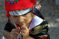 Domingo 14 de octubre del 2018. Tuxtla Gutiérrez. Bajadas de las Virgenes de Copoya; Festejo de la Virgen del Rosario.  Danzantes, músicos y miembros de la comunidad Zoque de la depresión central de Chiapas acompañan el recorrido tradicional que reali