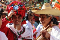 Domingo 14 de octubre del 2018. Tuxtla Gutiérrez. Bajadas de las Virgenes de Copoya; Festejo de la Virgen del Rosario.  Danzantes, músicos y miembros de la comunidad Zoque de la depresión central de Chiapas acompañan el recorrido tradicional que reali