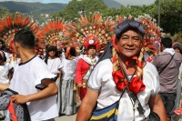Domingo 14 de octubre del 2018. Tuxtla Gutiérrez. Bajadas de las Virgenes de Copoya; Festejo de la Virgen del Rosario.  Danzantes, músicos y miembros de la comunidad Zoque de la depresión central de Chiapas acompañan el recorrido tradicional que reali